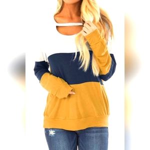 Topstype Women's Fall Color Block Chest Cutout Tunic Long Sleeve